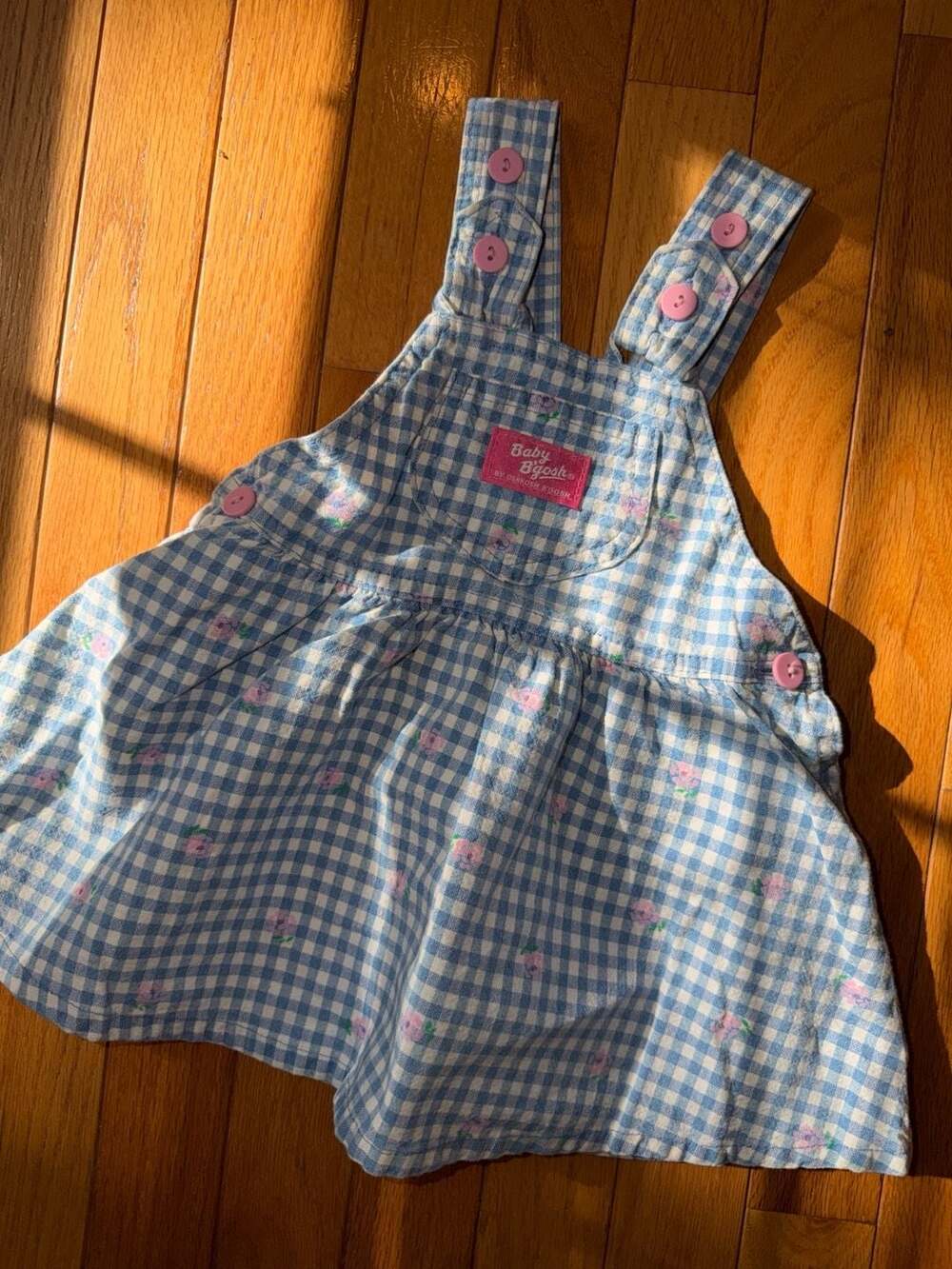 Vintage Oshkosh B'gosh Floral Gingham Overall Dress Dressall Jumper, 18m